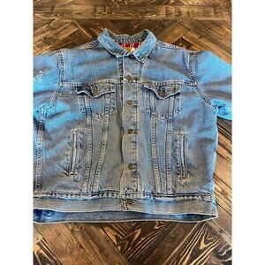 VTG Levi’s Plaid Lined Blue Jean Trucker Jacket Men Medium Grunge Neutral Flaw